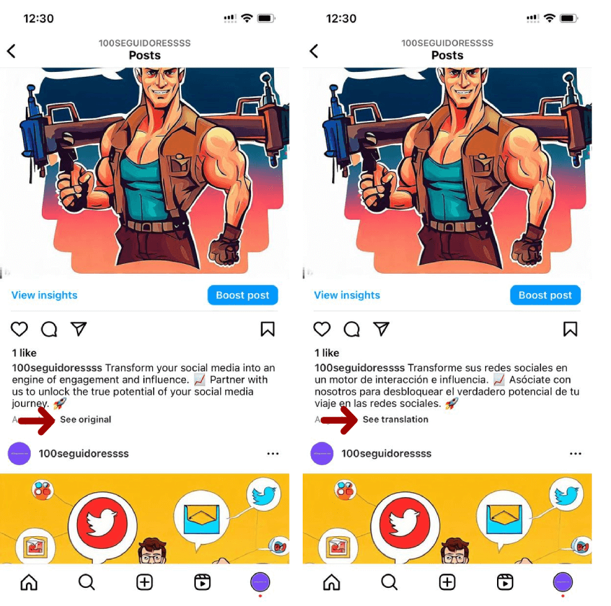 Traducir los pies de foto en Instagram